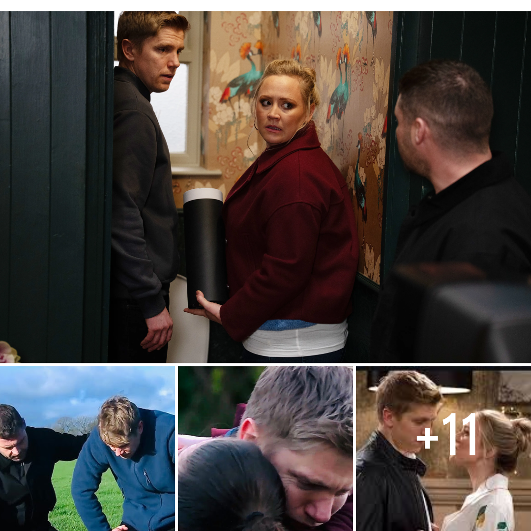 Robert and Tracy caught in the toilets up to no good together in Emmerdale